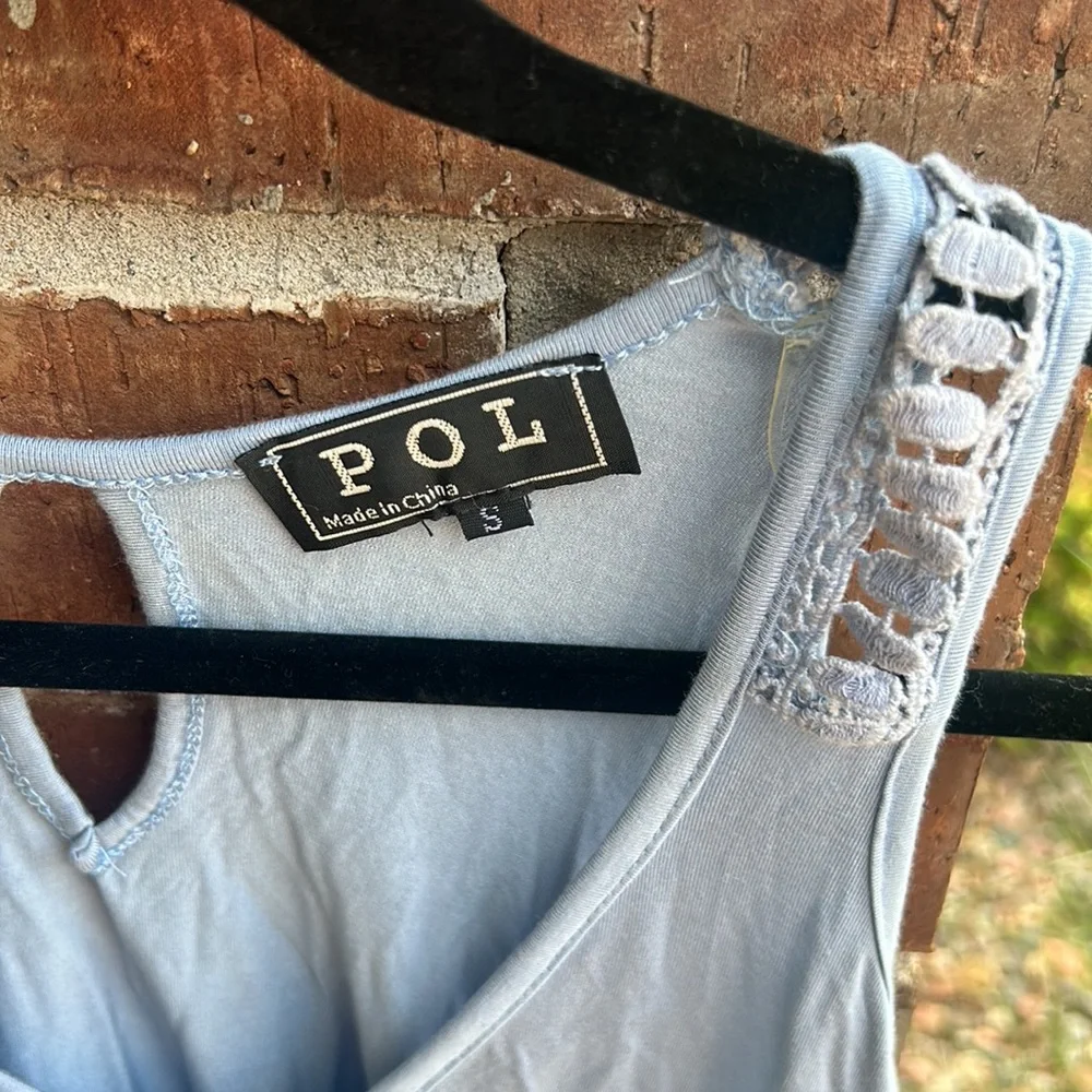 POL Ladies S Oversized Embellished Blue Gray Tank Top